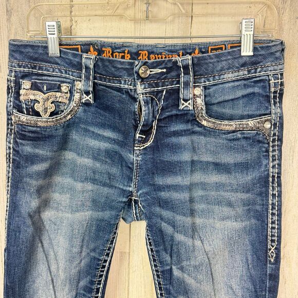 Rock Revival Women’s 28 Boris Skinny Jeans Dark Wash Y2K Whiskering Faded Fleur - Picture 8 of 12